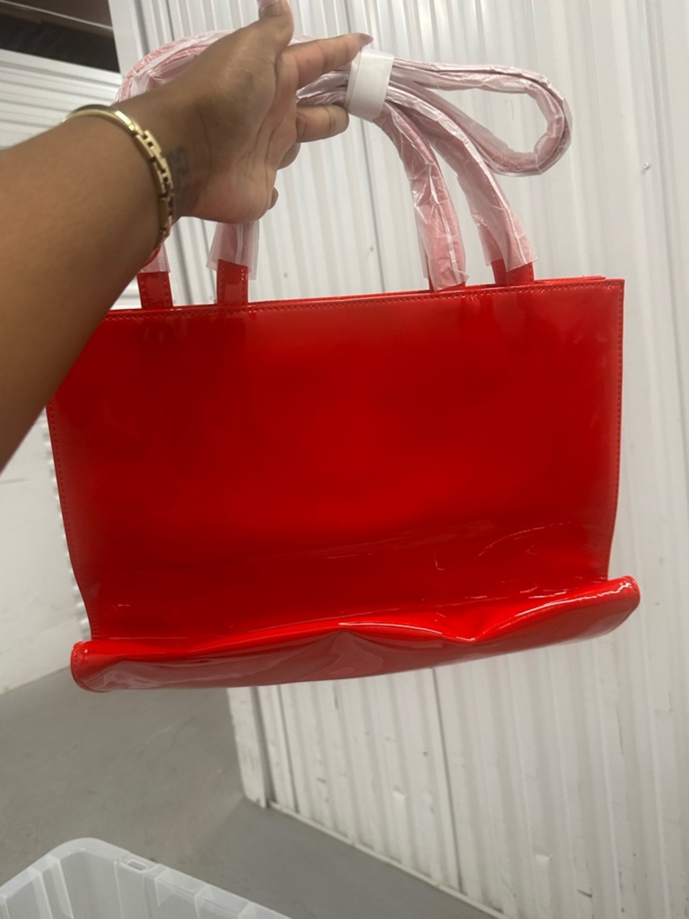 Telfar Glossy Red Shopping Tote with Embossed Logo - Picture 2 of 2